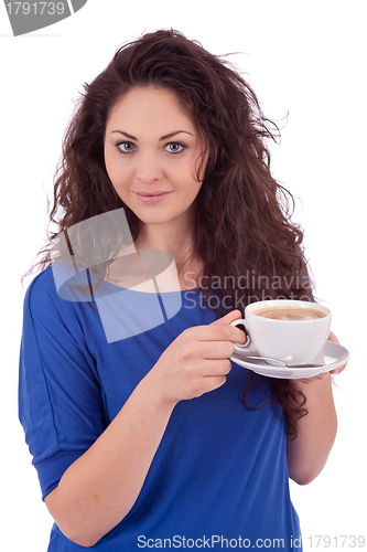 Image of beautiful young woman with cup of coffee 