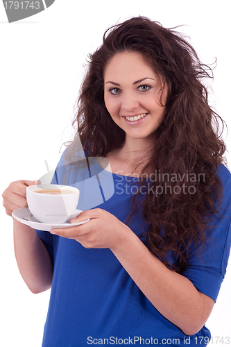 Image of beautiful young woman with cup of coffee 