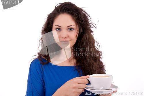 Image of beautiful young woman with cup of coffee 