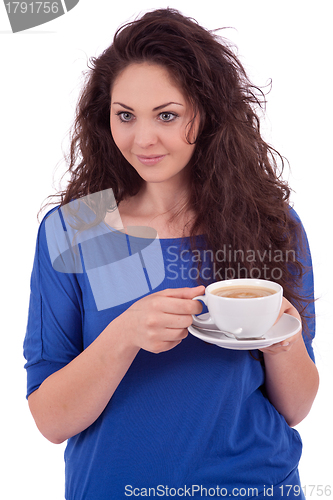 Image of beautiful young woman with cup of coffee 