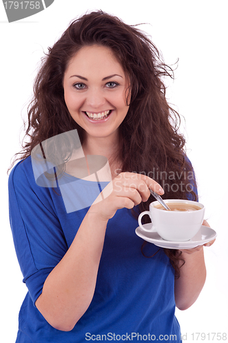 Image of beautiful young woman with cup of coffee 