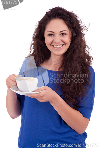 Image of beautiful young woman with cup of coffee 