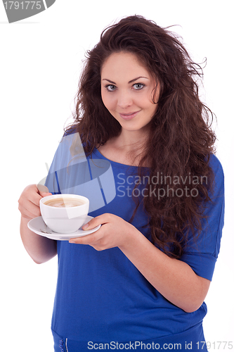 Image of beautiful young woman with cup of coffee 