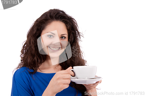 Image of beautiful young woman with cup of coffee 