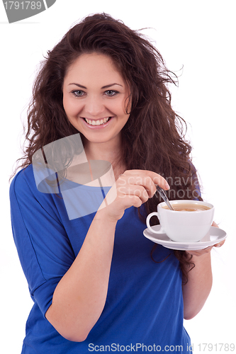 Image of beautiful young woman with cup of coffee 