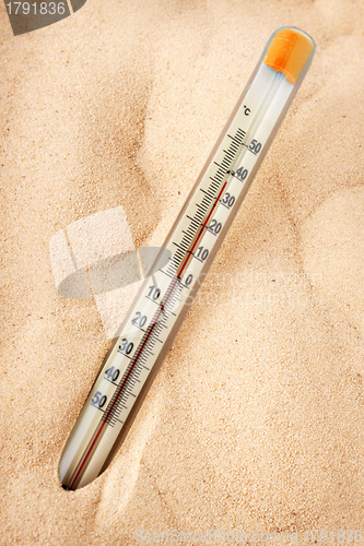 Image of Thermometer shows the heating of the sand