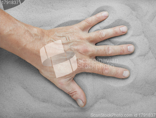 Image of Man's hand lies on the sand