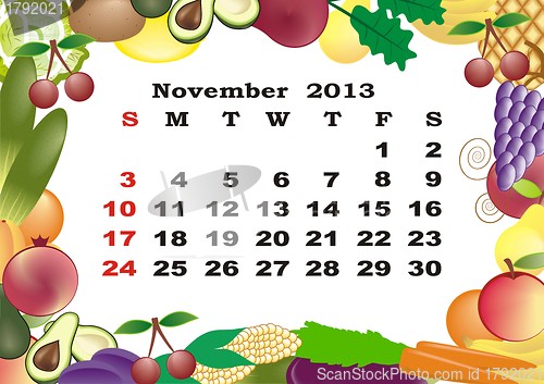 Image of November - monthly calendar 2013 in frame with fruits and vegetables