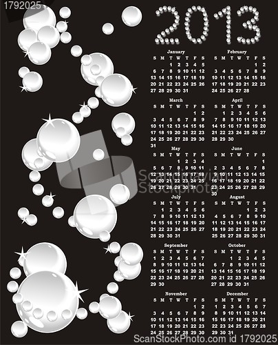 Image of vector calendar 2013 with white pearls on black background  