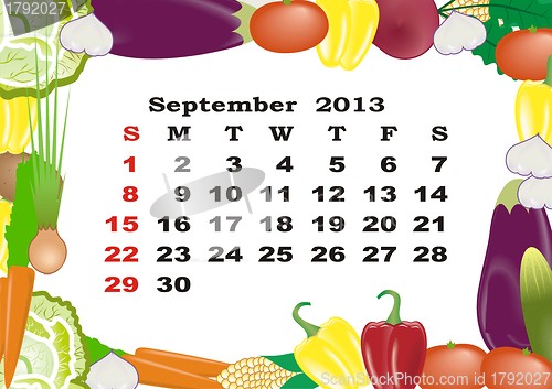 Image of September - monthly calendar 2013 in frame with vegetables