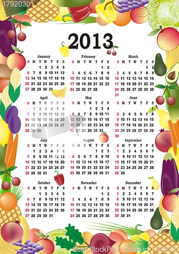 Image of vector calendar 2013 in colorful frame