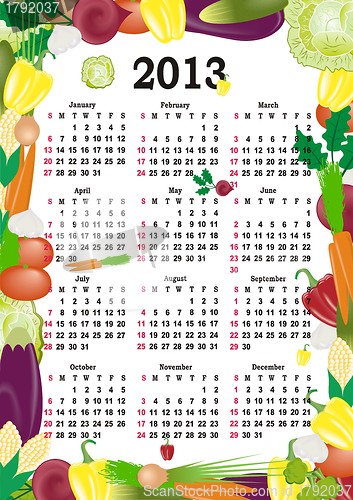 Image of vector calendar 2013 in colorful frame