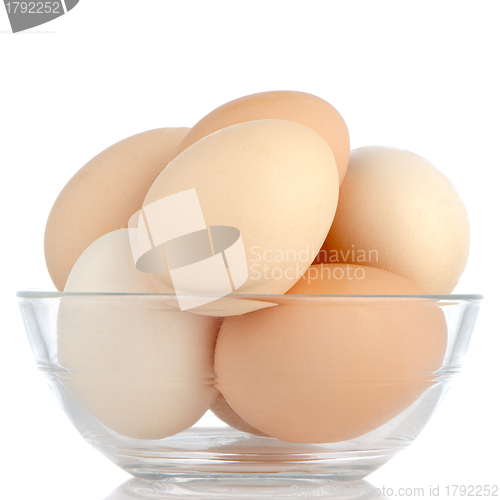 Image of Brown eggs in transparent bowl