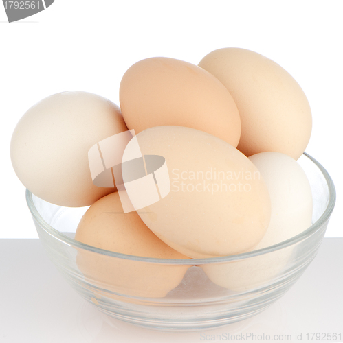 Image of Brown eggs in transparent bowl