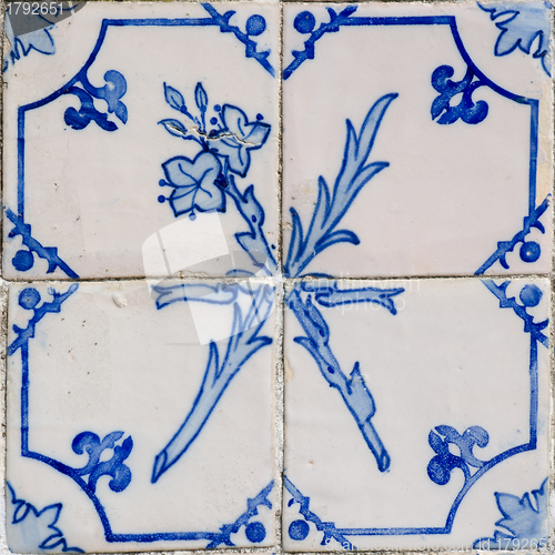 Image of Blue tiles detail of Portuguese glazed 