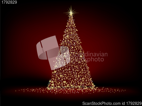 Image of Abstract golden christmas tree on red. EPS 8