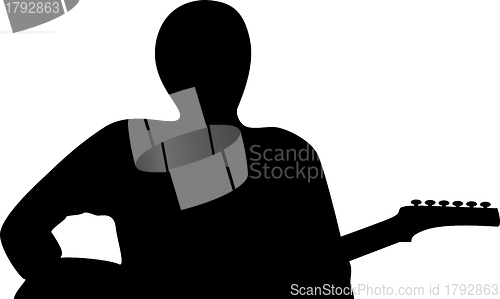 Image of A silhouette of a guitar player isolated on white