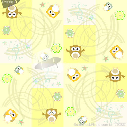 Image of Seamless flowers and owl pattern vector background