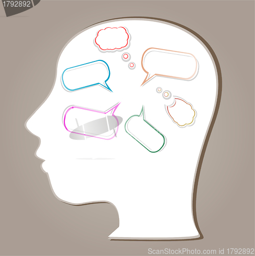 Image of Abstract speaker silhouette with bubbles in the head