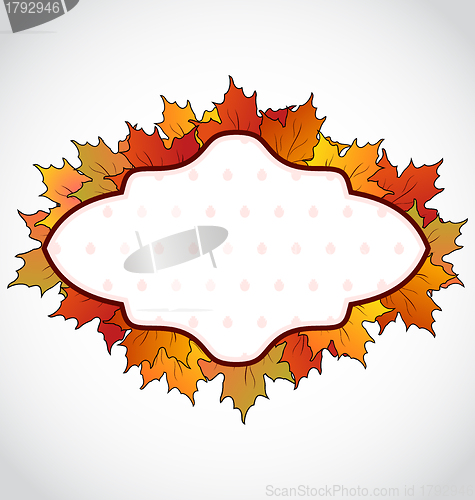 Image of Autumnal card with colorful maple leaves