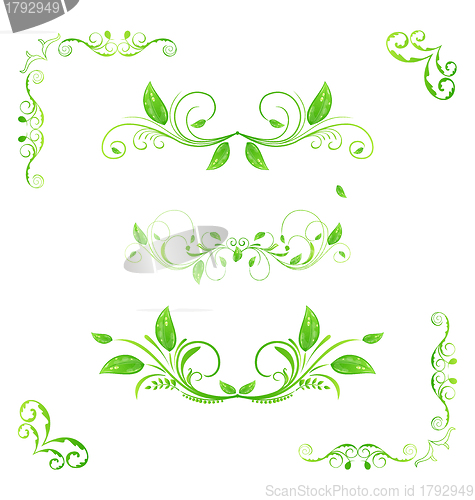 Image of Set green floral elements with eco leaves isolated (2)