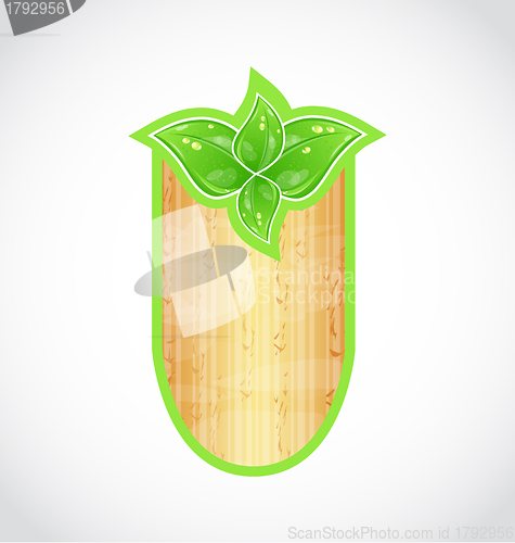 Image of Wooden board with eco green leaves