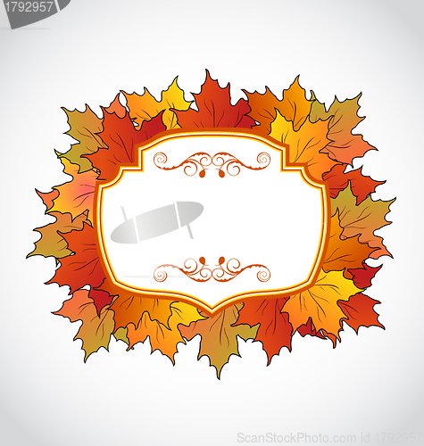 Image of Autumnal floral card with colorful maple leaves