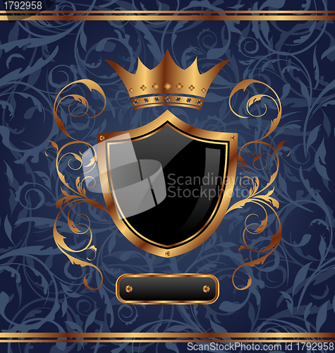 Image of Golden vintage with heraldic elements (crown, shield), seamless 