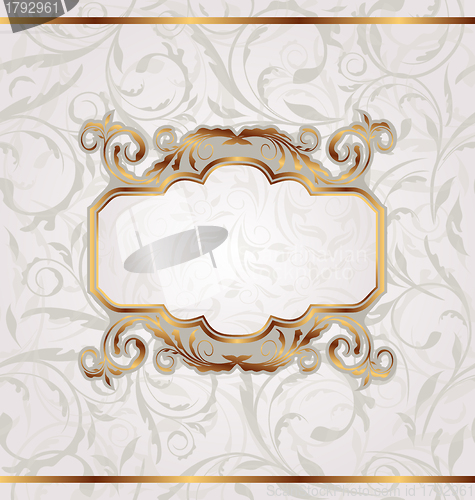 Image of Golden retro frame, seamless floral texture