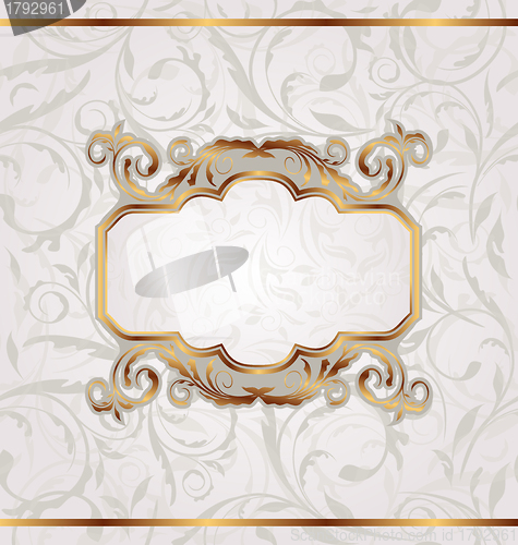 Image of Golden retro frame, seamless floral texture