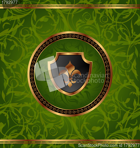 Image of Royal golden frame with medallion and fleur de lis for design pa