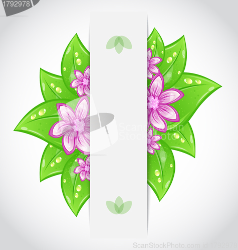 Image of Bio concept design eco friendly banner with green leaves and flo