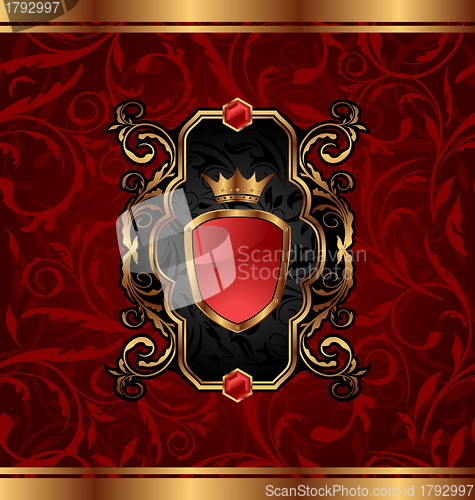 Image of Golden vintage with heraldic elements (crown, shield), seamless 