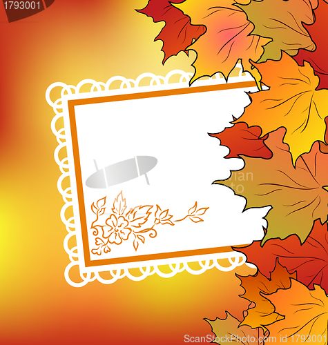 Image of Autumn maple leaves with floral greeting card