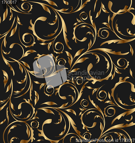Image of Golden seamless floral background, pattern for continuous replic