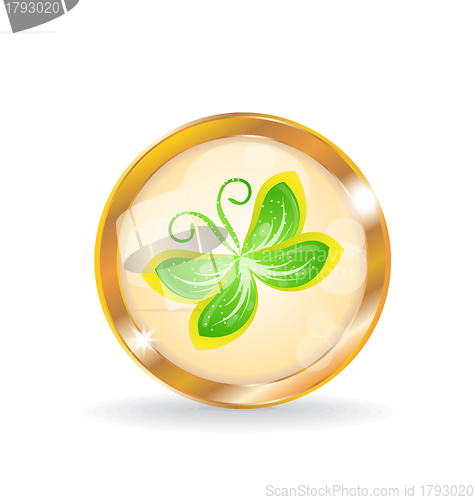 Image of Golden circle label (button) with butterfly
