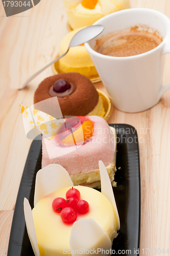 Image of espresso coffee and  fruit cake