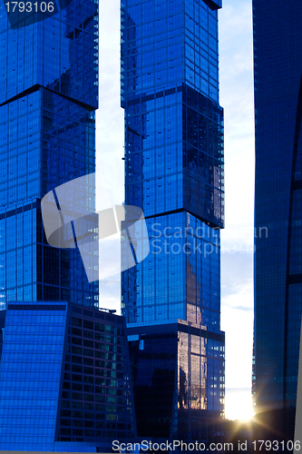 Image of sunset between skyscrapers