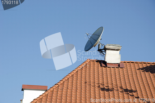 Image of Satellite television antenna attached to chimney 