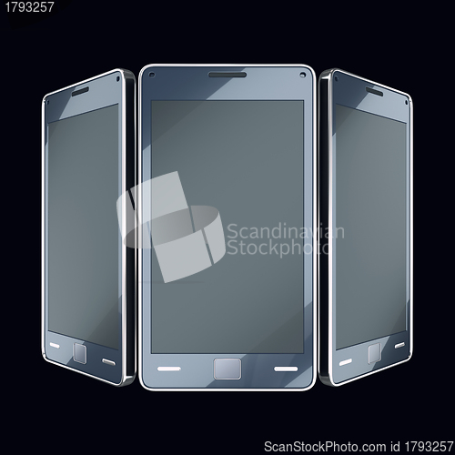 Image of Communication and mobility: smart phones with touch screens on b