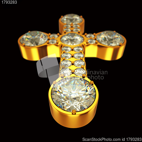 Image of Jewelery: golden cross with diamonds over black