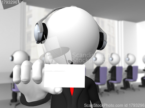 Image of Call center operator with headphones and microphone showing a bl