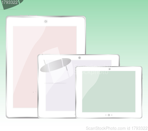 Image of tablet pc set on green background
