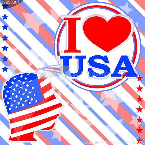 Image of USA flag man with speech bubbles - i love usa