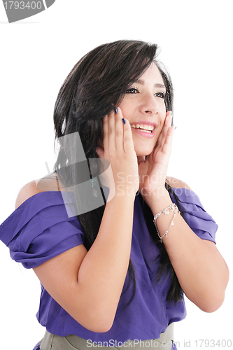 Image of business woman looking away isolated over white 