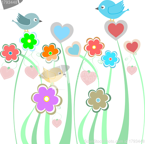 Image of background with cute birds and flowers