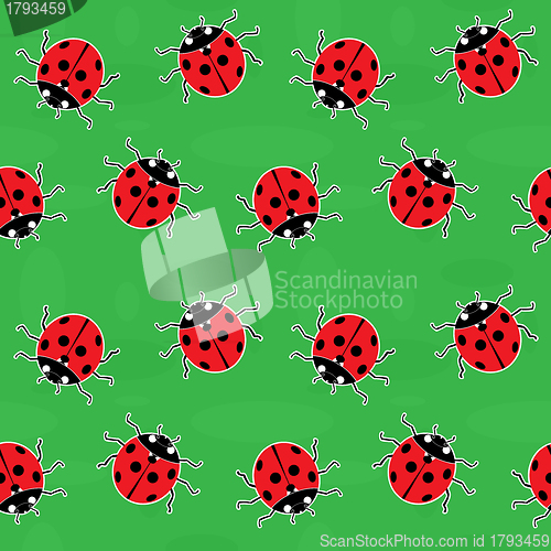 Image of Seamless background - ladybugs on green