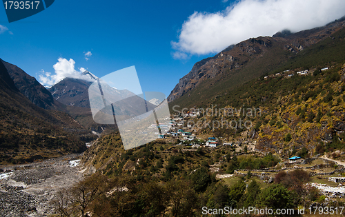 Image of Landscape in Himalaya: peaks and highland village
