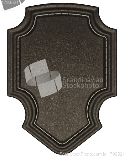 Image of Black stitched tag or label isolated over white