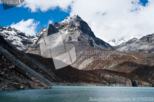 Image of Summit and Sacred Lake near Gokyo in Himalayas